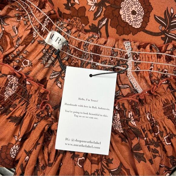 Aura The Label Smocked Off Shoulder Floral Top S Rayon Boho Indie Cottagecore - Picture 6 of 8